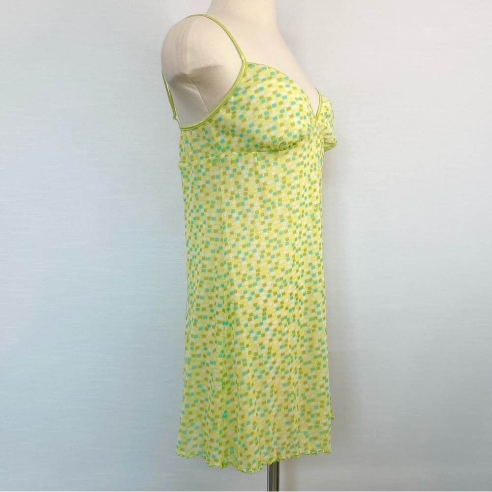 Y2K Victoria’s Secret Micro Mesh Lemon Lime Yellow Print Babydoll Slip Dress L - Picture 8 of 8